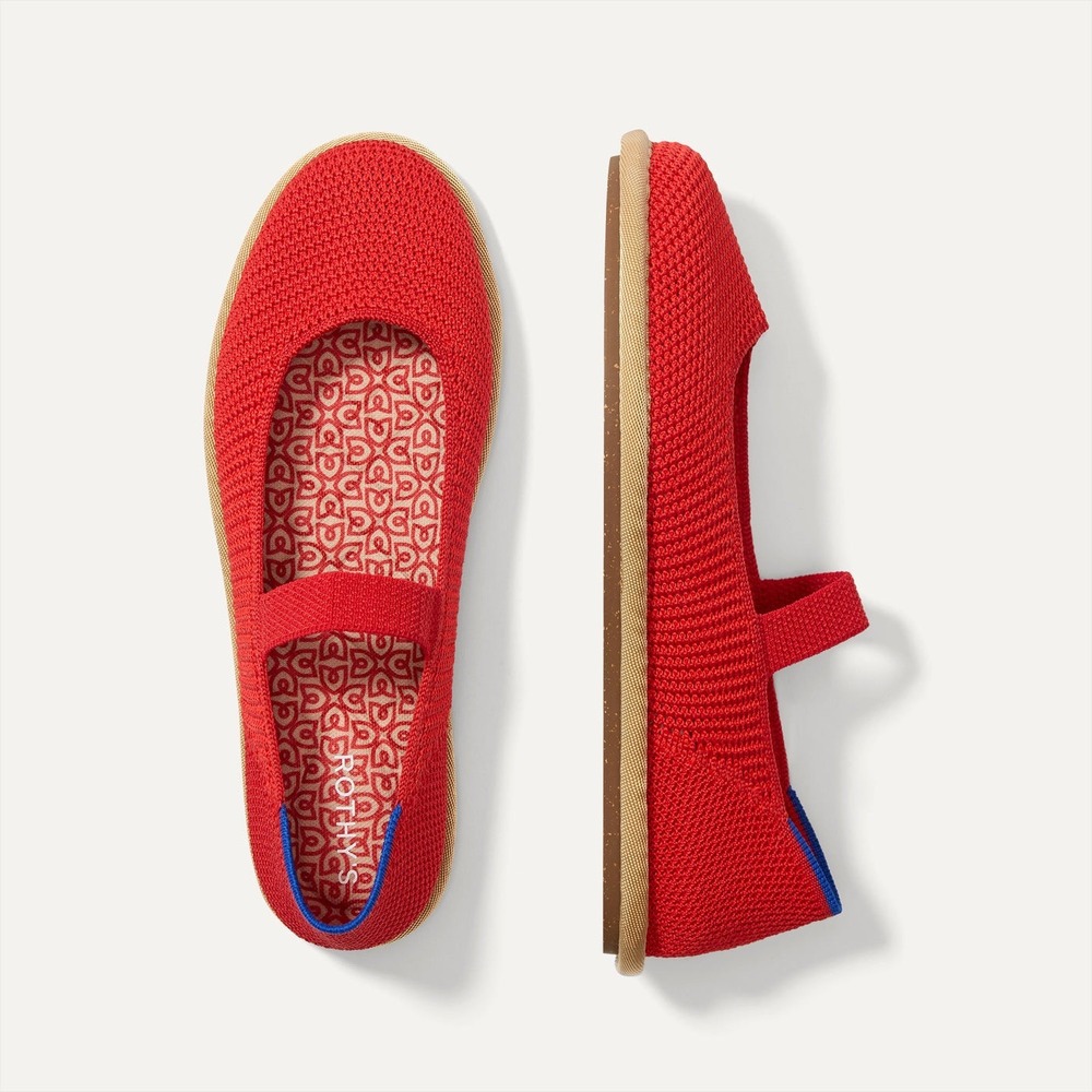 Rothys The Mary Jane Red Knit Sustainable Flat Shoes Women 5.5